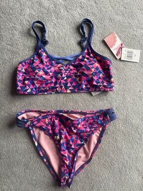 Hobie Pink and Blue Geometric Two-Piece Swim Set